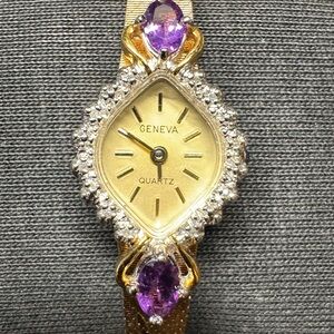 Deauville Geneva Diamond And Amethyst Accent Watch